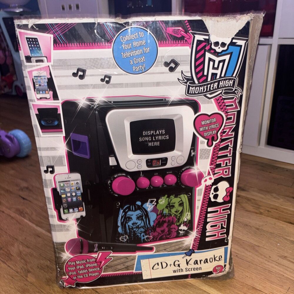 Monster High CD+G Karaoke Machine with Screen Monitor Display & Mic READ.